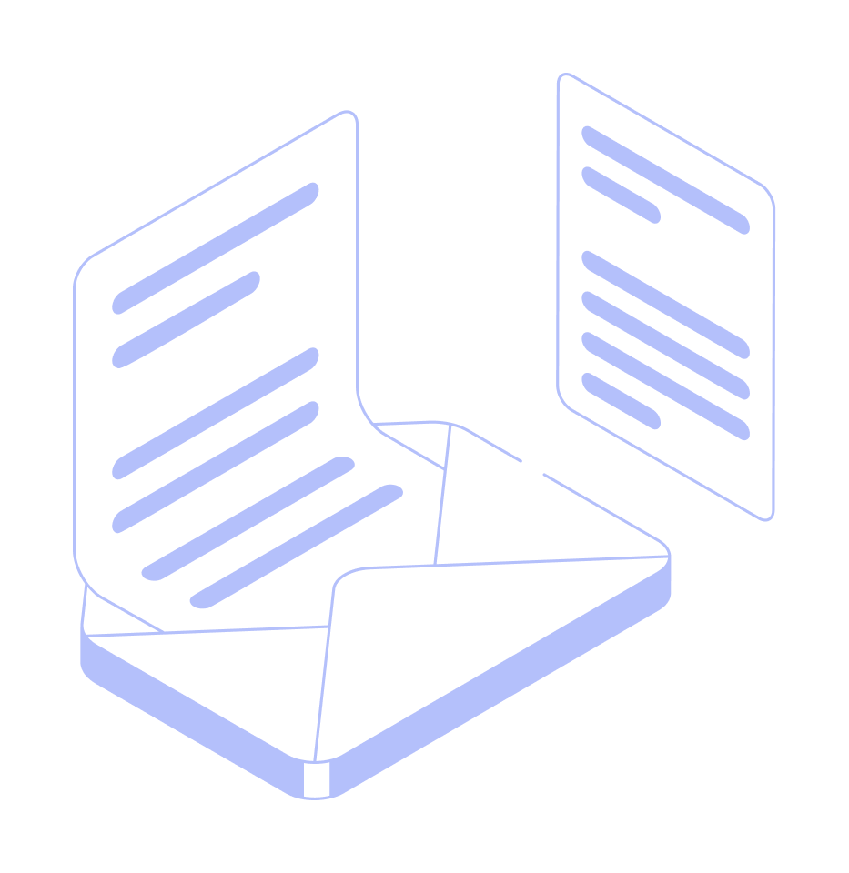 Isometric of a letter being pulled from an envelope